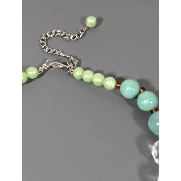 Boho Coastal Blue Green Chunky Bead Statement Necklace 28 in - Picture 6 of 9